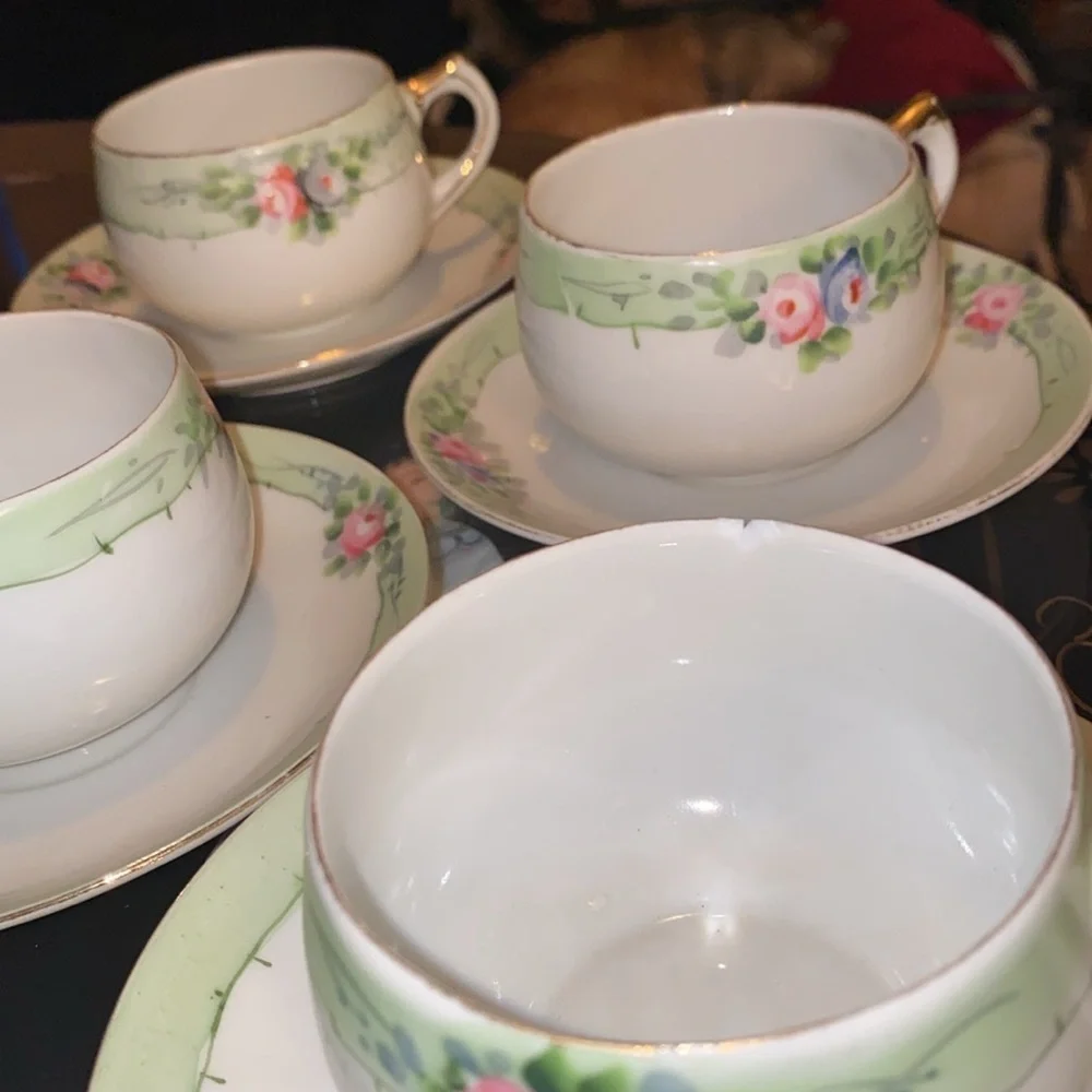 Vintage Nippon Japan Floral Tea Cups and Saucers set of 6